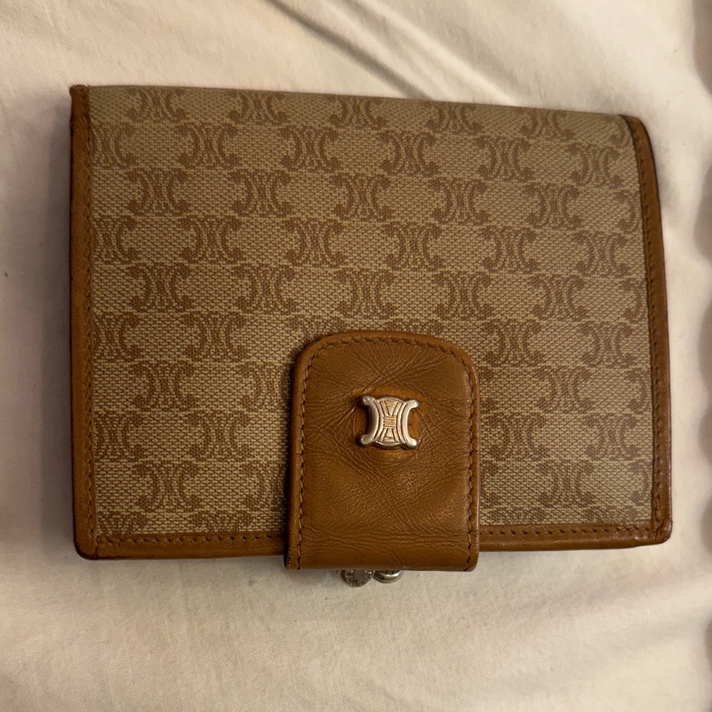 Celine Triomphe Monogram Compact Bifold Wallet in Tan/Brown